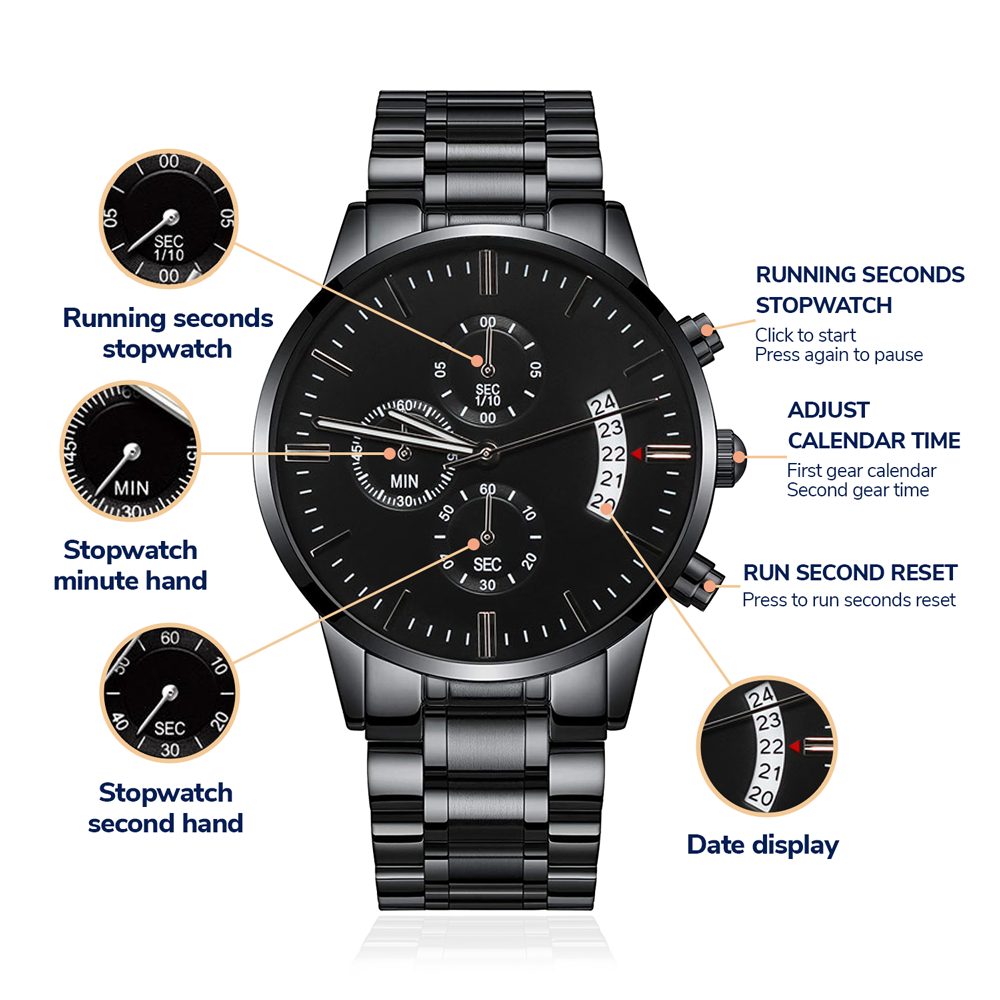 Eternal Love Engraved Black Chronograph Watch