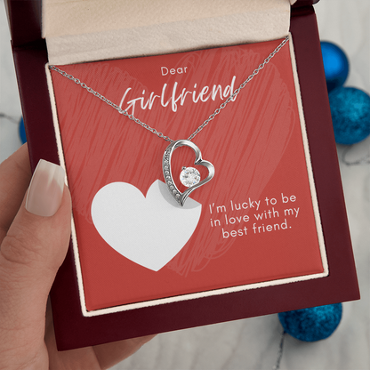 Girlfriend Forever Love Necklace – Heart Pendant with CZ – Romantic Jewelry Gift – Love Message Card – Birthday, Anniversary, Valentine's Day