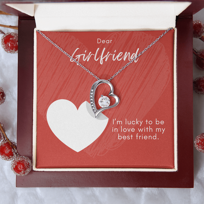 Girlfriend Forever Love Necklace – Heart Pendant with CZ – Romantic Jewelry Gift – Love Message Card – Birthday, Anniversary, Valentine's Day