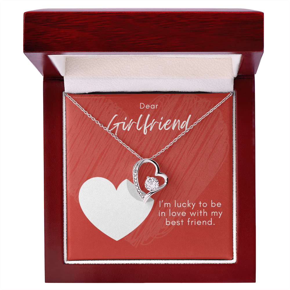 Girlfriend Forever Love Necklace – Heart Pendant with CZ – Romantic Jewelry Gift – Love Message Card – Birthday, Anniversary, Valentine's Day