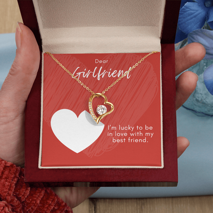 Girlfriend Forever Love Necklace – Heart Pendant with CZ – Romantic Jewelry Gift – Love Message Card – Birthday, Anniversary, Valentine's Day