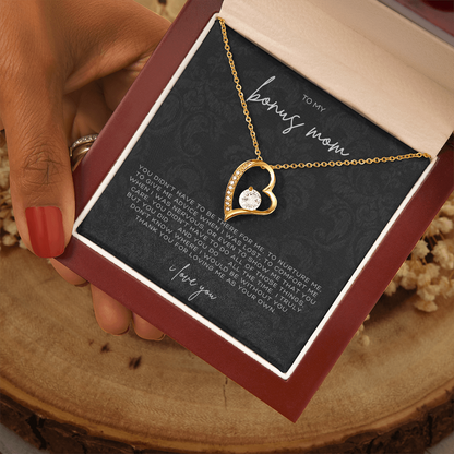 Forever Love Heart Necklace – Meaningful Gift for Bonus Mom Thank You for Loving Me as Your Own, Sentimental Jewelry from Stepson or Stepdaughter
