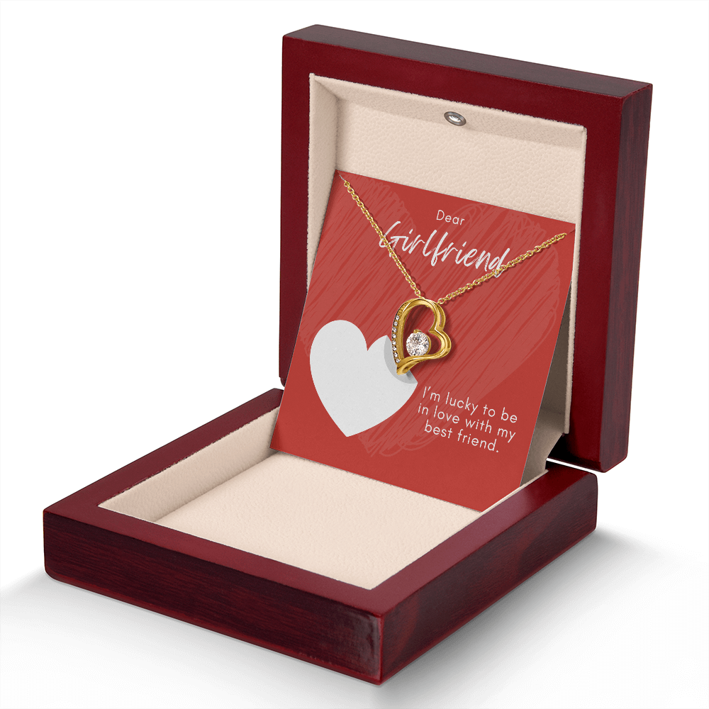 Girlfriend Forever Love Necklace – Heart Pendant with CZ – Romantic Jewelry Gift – Love Message Card – Birthday, Anniversary, Valentine's Day