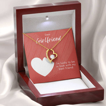 Girlfriend Forever Love Necklace – Heart Pendant with CZ – Romantic Jewelry Gift – Love Message Card – Birthday, Anniversary, Valentine's Day