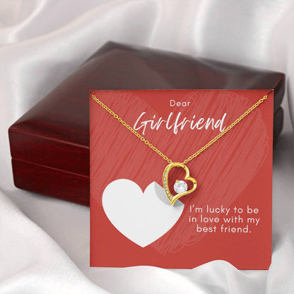 Girlfriend Forever Love Necklace – Heart Pendant with CZ – Romantic Jewelry Gift – Love Message Card – Birthday, Anniversary, Valentine's Day