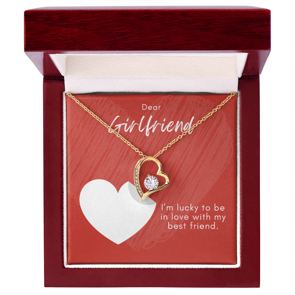 Girlfriend Forever Love Necklace – Heart Pendant with CZ – Romantic Jewelry Gift – Love Message Card – Birthday, Anniversary, Valentine's Day