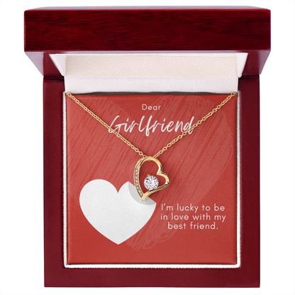 Girlfriend Forever Love Necklace – Heart Pendant with CZ – Romantic Jewelry Gift – Love Message Card – Birthday, Anniversary, Valentine's Day
