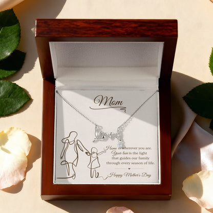 Mother's Day Gift for Mom – Love Script Necklace | Mom & Child Line Art Message Card