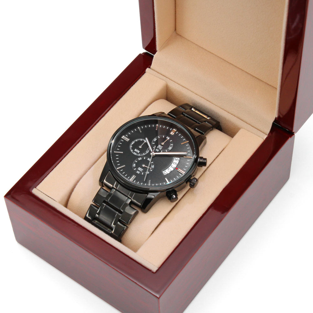 Eternal Love Engraved Black Chronograph Watch