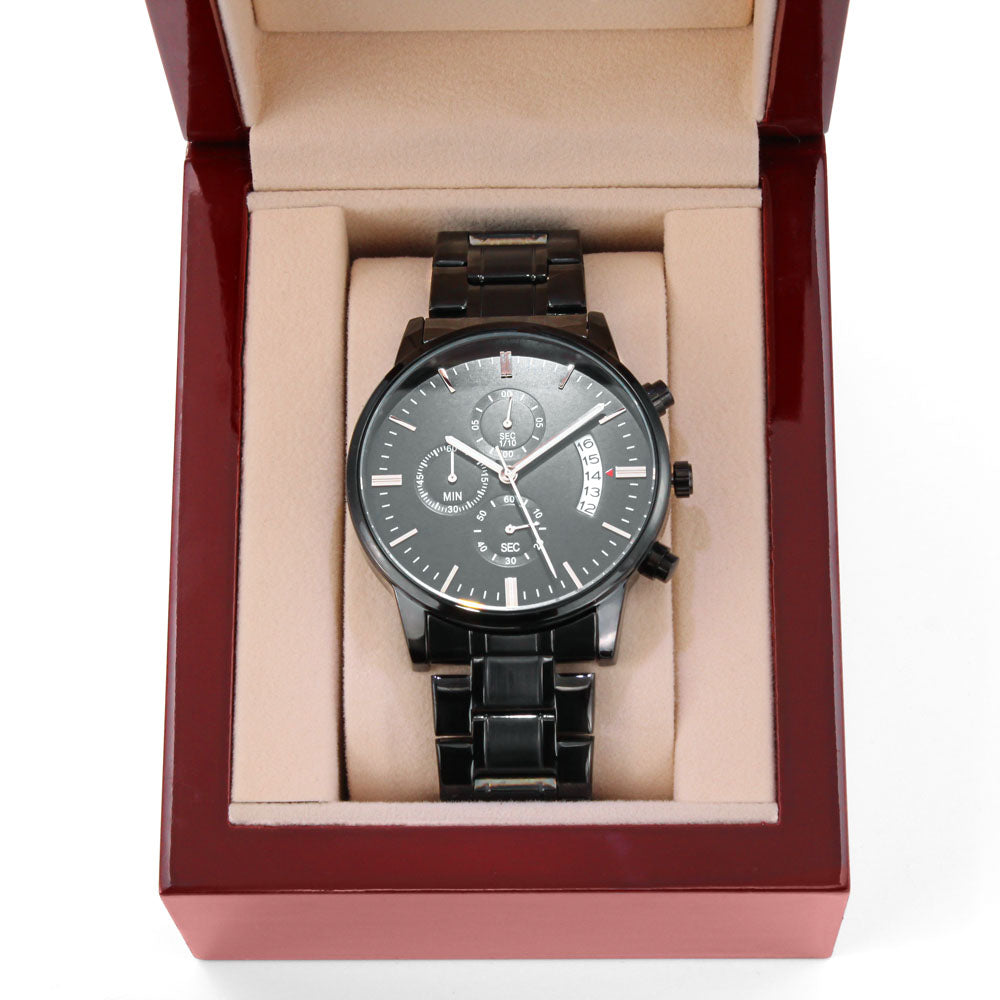 Eternal Love Engraved Black Chronograph Watch