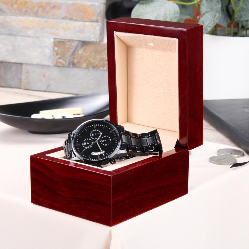 Eternal Love Engraved Black Chronograph Watch