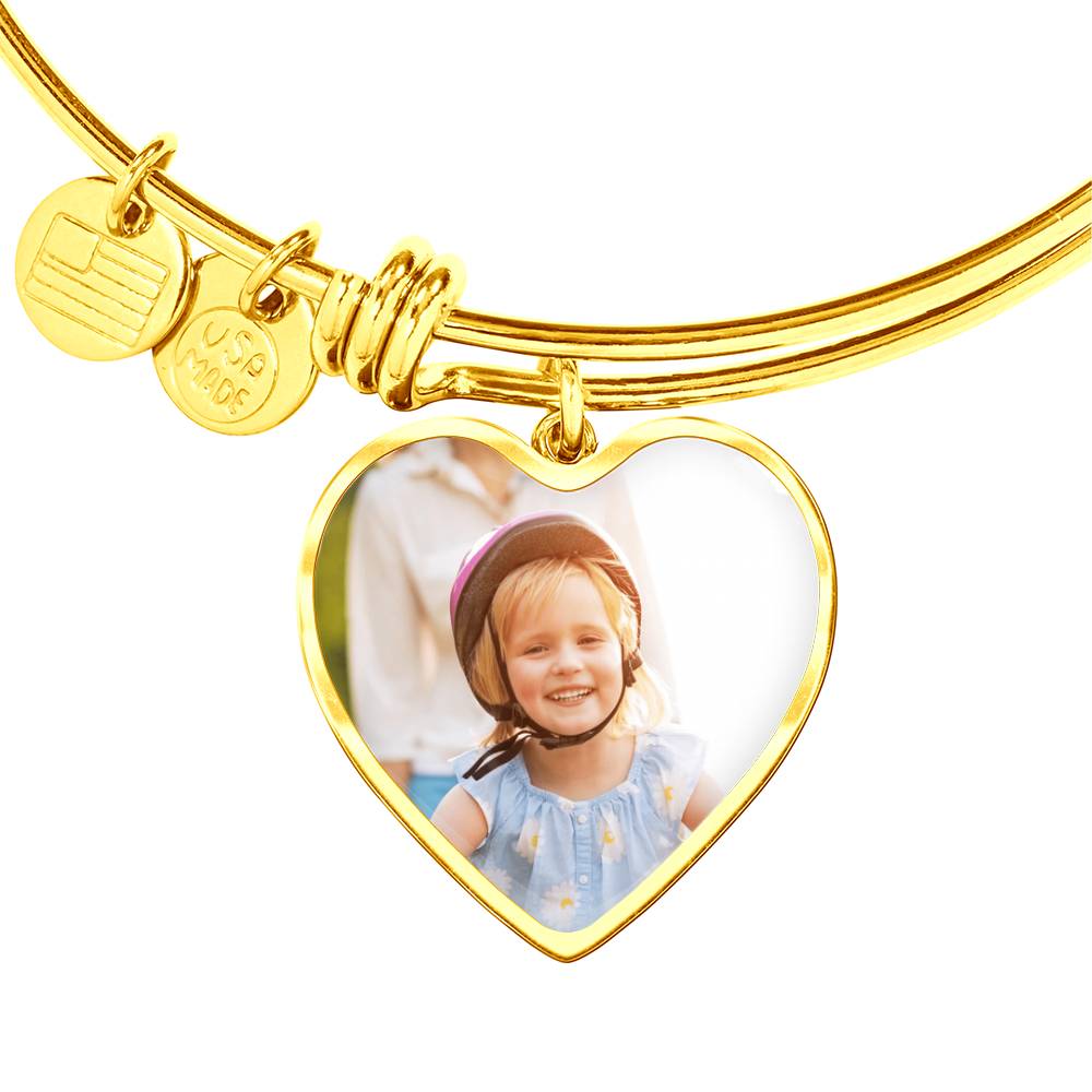 Custom Heart Charm Bangle - Add your Photo & Personalized Engraving