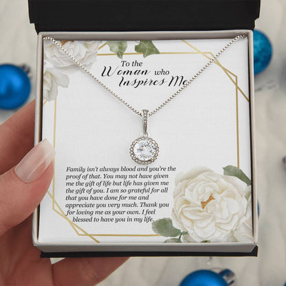 To the Woman Who Inspires Me Necklace - Meaningful Gift for Bonus Mom, Stepmom, or Mother Figure, Appreciation Jewelry