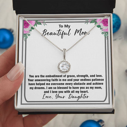 To My Beautiful Mom Necklace - Sentimental Gift for Mother’s Day, Birthday, Christmas, or Just Because, Jewelry Gift from Daughter