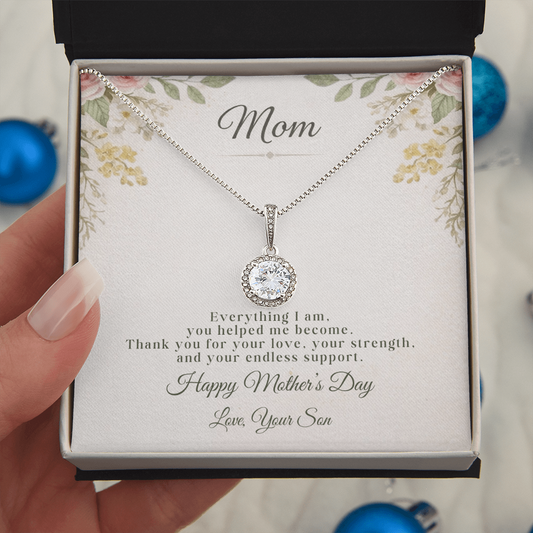 Mom Necklace – Happy Mother's Day Gift – Eternal Hope CZ Pendant with Custom Signature Message