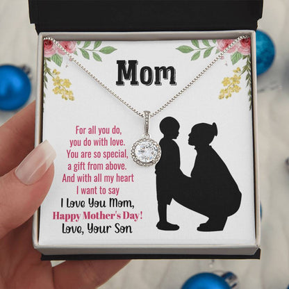 Mom Necklace with Heartfelt Message - Mother’s Day Gift from Son, Thoughtful Birthday or Christmas Gift for Mom