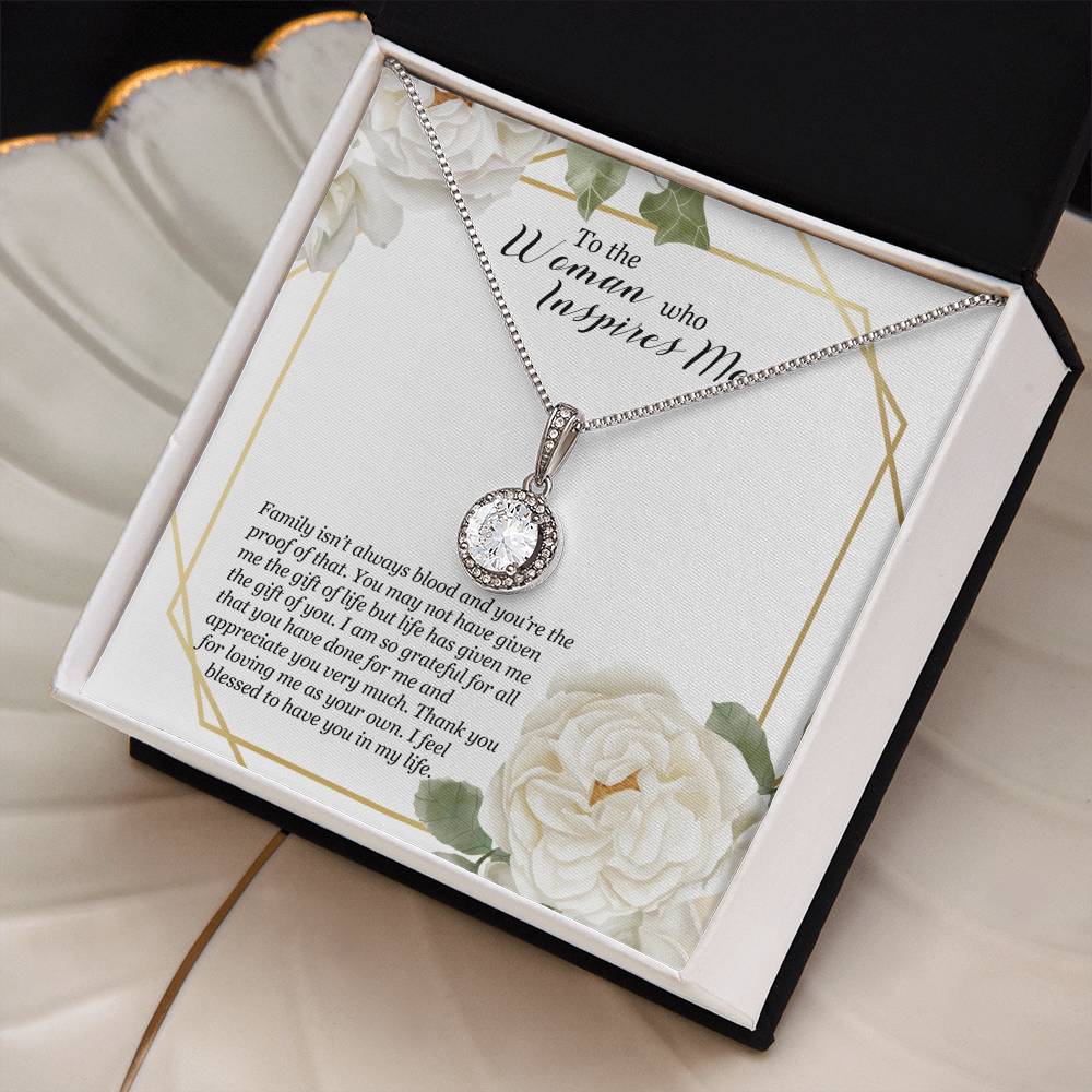 To the Woman Who Inspires Me Necklace - Meaningful Gift for Bonus Mom, Stepmom, or Mother Figure, Appreciation Jewelry