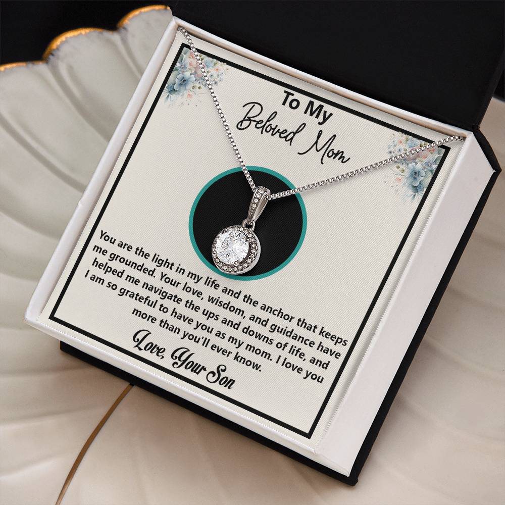 To My Beloved Mom Necklace - Meaningful Gift for Mom from Son, Mother’s Day, Birthday, Christmas Jewelry for Mom