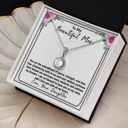 To My Beautiful Mom Necklace - Sentimental Gift for Mother’s Day, Birthday, Christmas, or Just Because, Jewelry Gift from Daughter