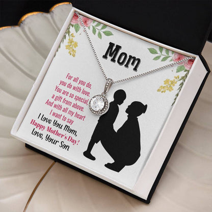 Mom Necklace with Heartfelt Message - Mother’s Day Gift from Son, Thoughtful Birthday or Christmas Gift for Mom