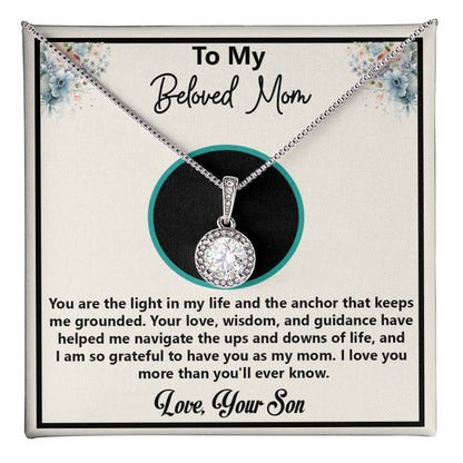 To My Beloved Mom Necklace - Meaningful Gift for Mom from Son, Mother’s Day, Birthday, Christmas Jewelry for Mom