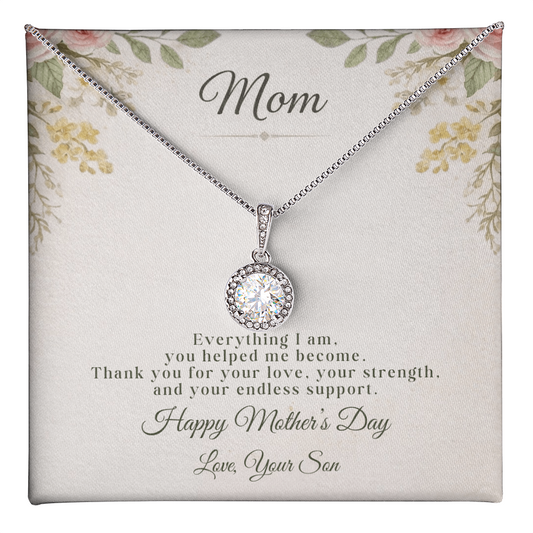 Mom Necklace – Happy Mother's Day Gift – Eternal Hope CZ Pendant with Custom Signature Message