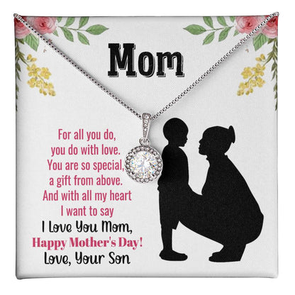 Mom Necklace with Heartfelt Message - Mother’s Day Gift from Son, Thoughtful Birthday or Christmas Gift for Mom