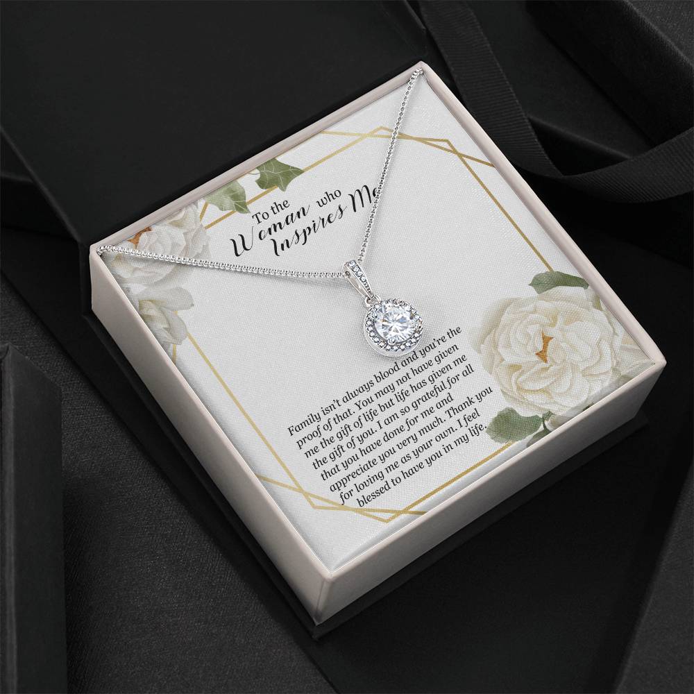 To the Woman Who Inspires Me Necklace - Meaningful Gift for Bonus Mom, Stepmom, or Mother Figure, Appreciation Jewelry