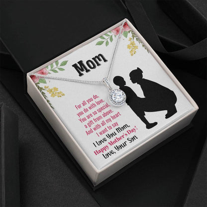 Mom Necklace with Heartfelt Message - Mother’s Day Gift from Son, Thoughtful Birthday or Christmas Gift for Mom