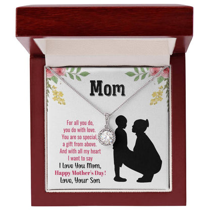Mom Necklace with Heartfelt Message - Mother’s Day Gift from Son, Thoughtful Birthday or Christmas Gift for Mom