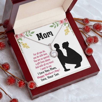Mom Necklace with Heartfelt Message - Mother’s Day Gift from Son, Thoughtful Birthday or Christmas Gift for Mom
