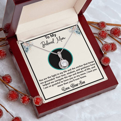 To My Beloved Mom Necklace - Meaningful Gift for Mom from Son, Mother’s Day, Birthday, Christmas Jewelry for Mom