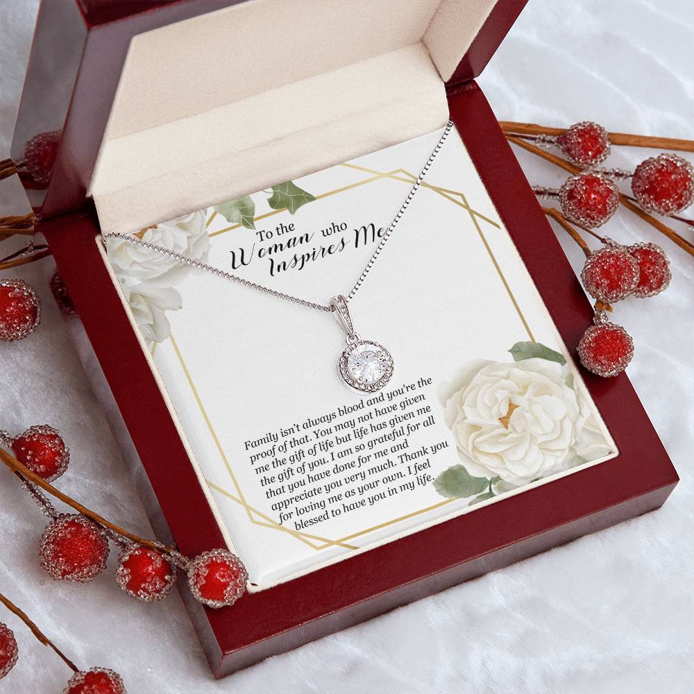 To the Woman Who Inspires Me Necklace - Meaningful Gift for Bonus Mom, Stepmom, or Mother Figure, Appreciation Jewelry