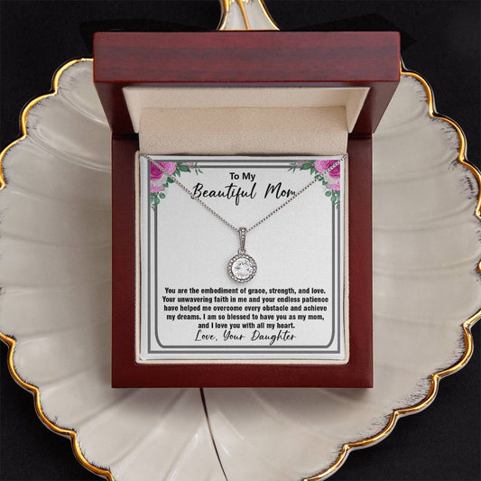 To My Beautiful Mom Necklace - Sentimental Gift for Mother’s Day, Birthday, Christmas, or Just Because, Jewelry Gift from Daughter