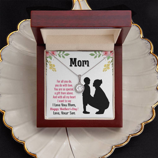 Mom Necklace with Heartfelt Message - Mother’s Day Gift from Son, Thoughtful Birthday or Christmas Gift for Mom