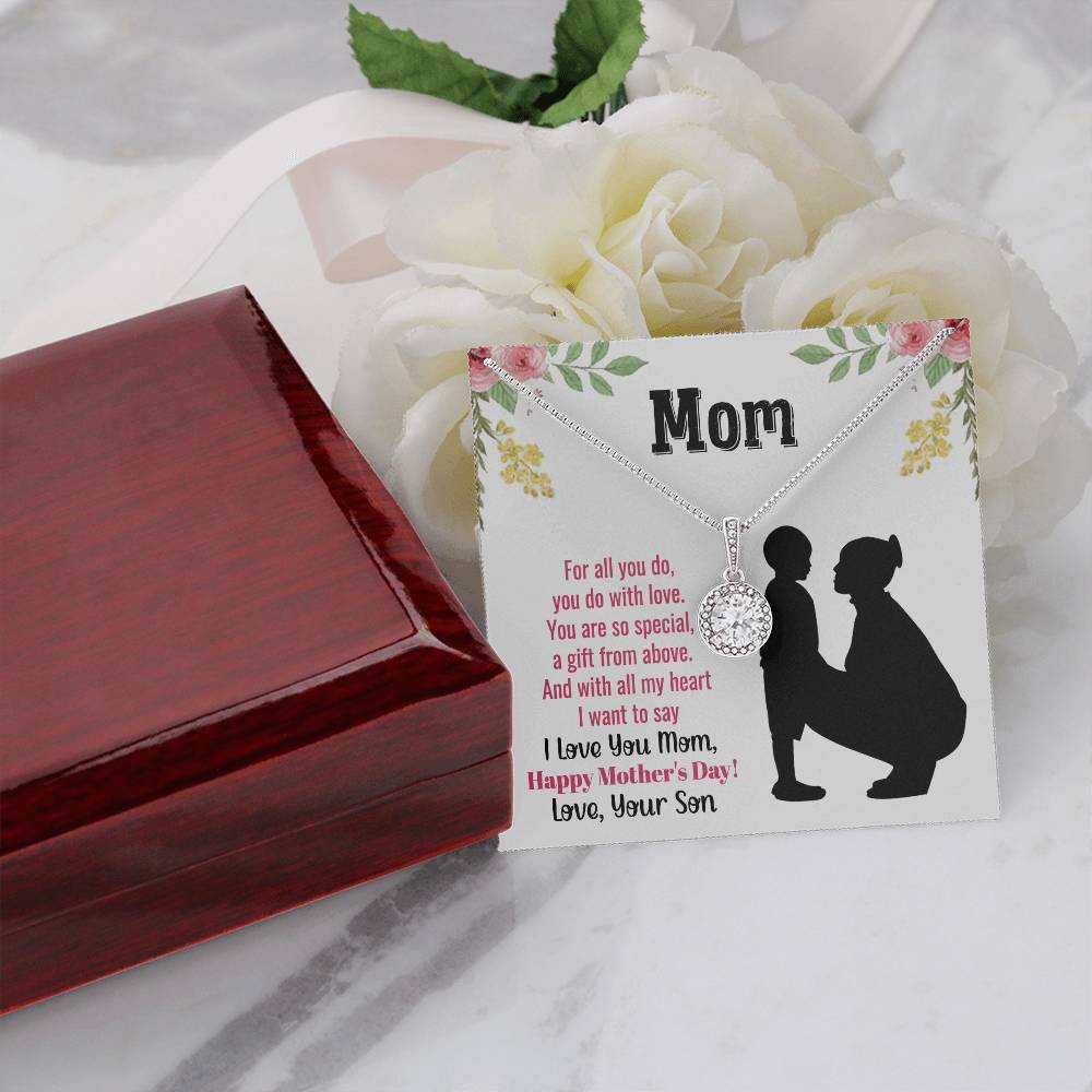 Mom Necklace with Heartfelt Message - Mother’s Day Gift from Son, Thoughtful Birthday or Christmas Gift for Mom