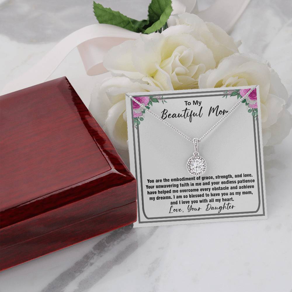 To My Beautiful Mom Necklace - Sentimental Gift for Mother’s Day, Birthday, Christmas, or Just Because, Jewelry Gift from Daughter