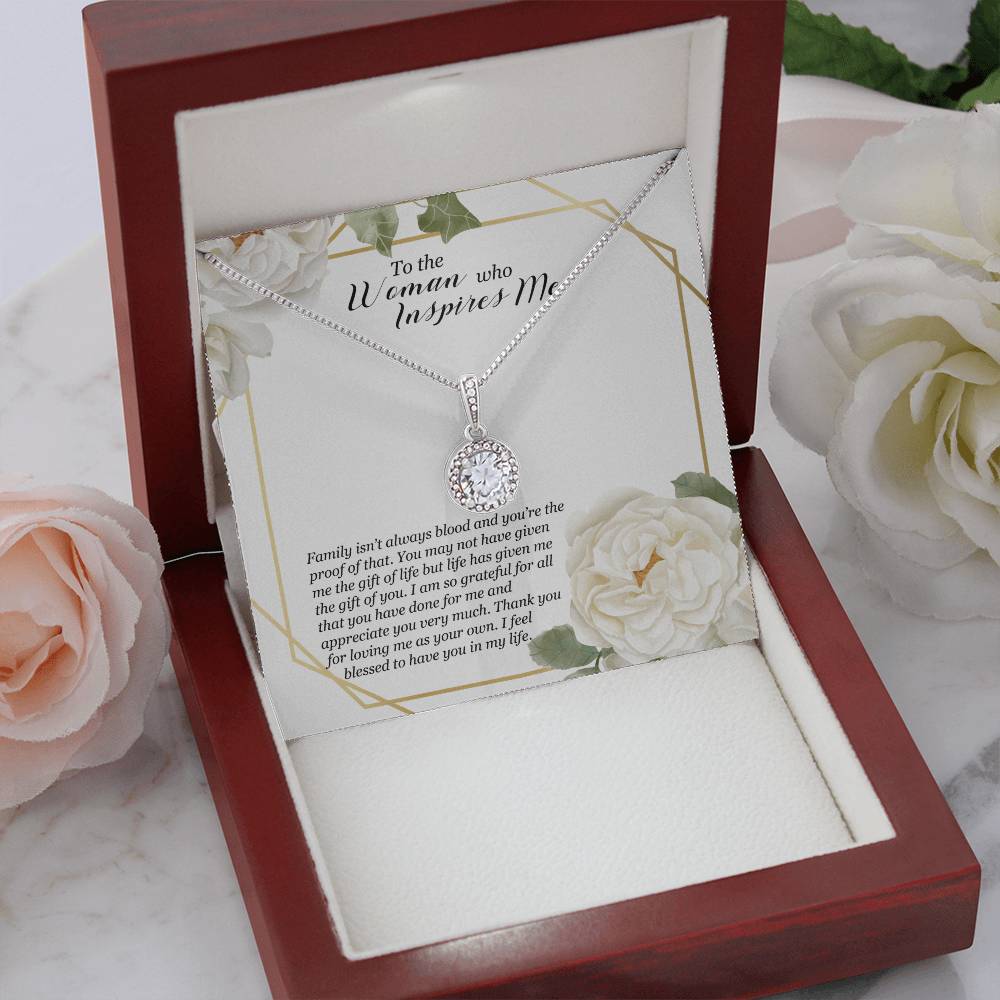 To the Woman Who Inspires Me Necklace - Meaningful Gift for Bonus Mom, Stepmom, or Mother Figure, Appreciation Jewelry