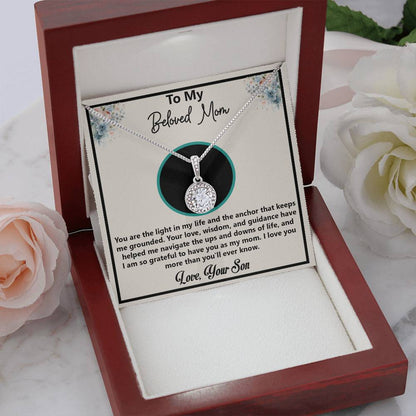 To My Beloved Mom Necklace - Meaningful Gift for Mom from Son, Mother’s Day, Birthday, Christmas Jewelry for Mom