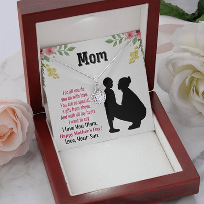 Mom Necklace with Heartfelt Message - Mother’s Day Gift from Son, Thoughtful Birthday or Christmas Gift for Mom
