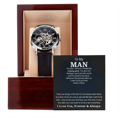 Men’s Openwork Watch – Sentimental Gift for Boyfriend or Husband, Luxury Automatic Skeleton Dial, Genuine Leather Band, Romantic Gift for Him