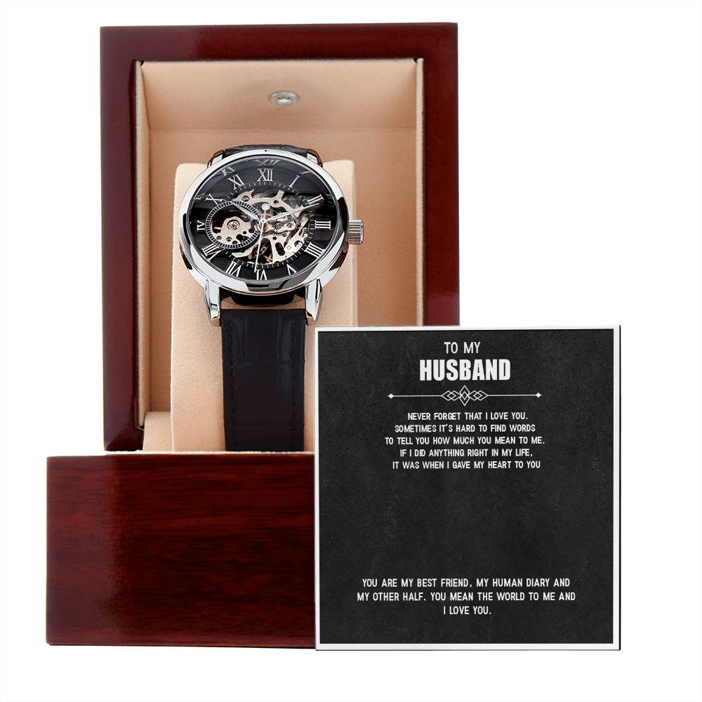 Men’s Openwork Watch – Love You Forever Gift for Husband, Luxury Automatic Skeleton Dial, Genuine Leather Band, Anniversary or Birthday Gift
