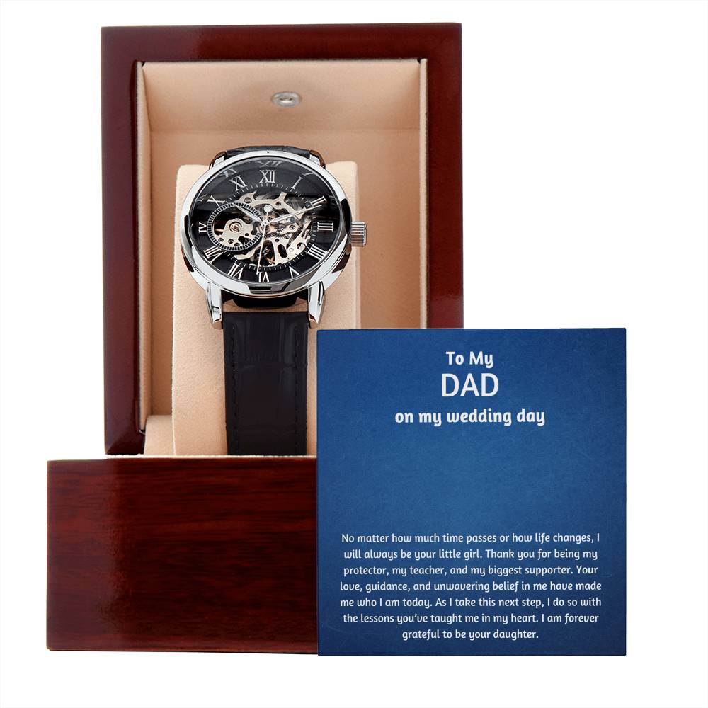 Men’s Openwork Watch – Wedding Day Gift for Dad, Luxury Automatic Skeleton Dial, Genuine Leather Band, Sentimental Gift from Daughter