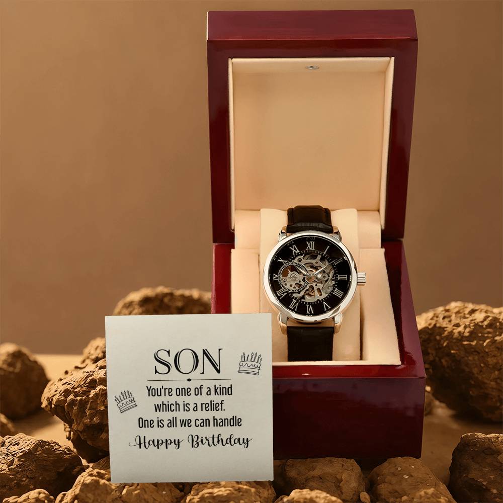 Son - You're one of a kind - Men's Openwork Watch with Mahogany Box