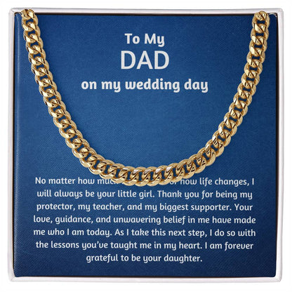 Men’s Cuban Link Chain – Wedding Day Gift for Dad, Stainless Steel or 14K Gold, Adjustable Necklace, Sentimental Gift from Daughter