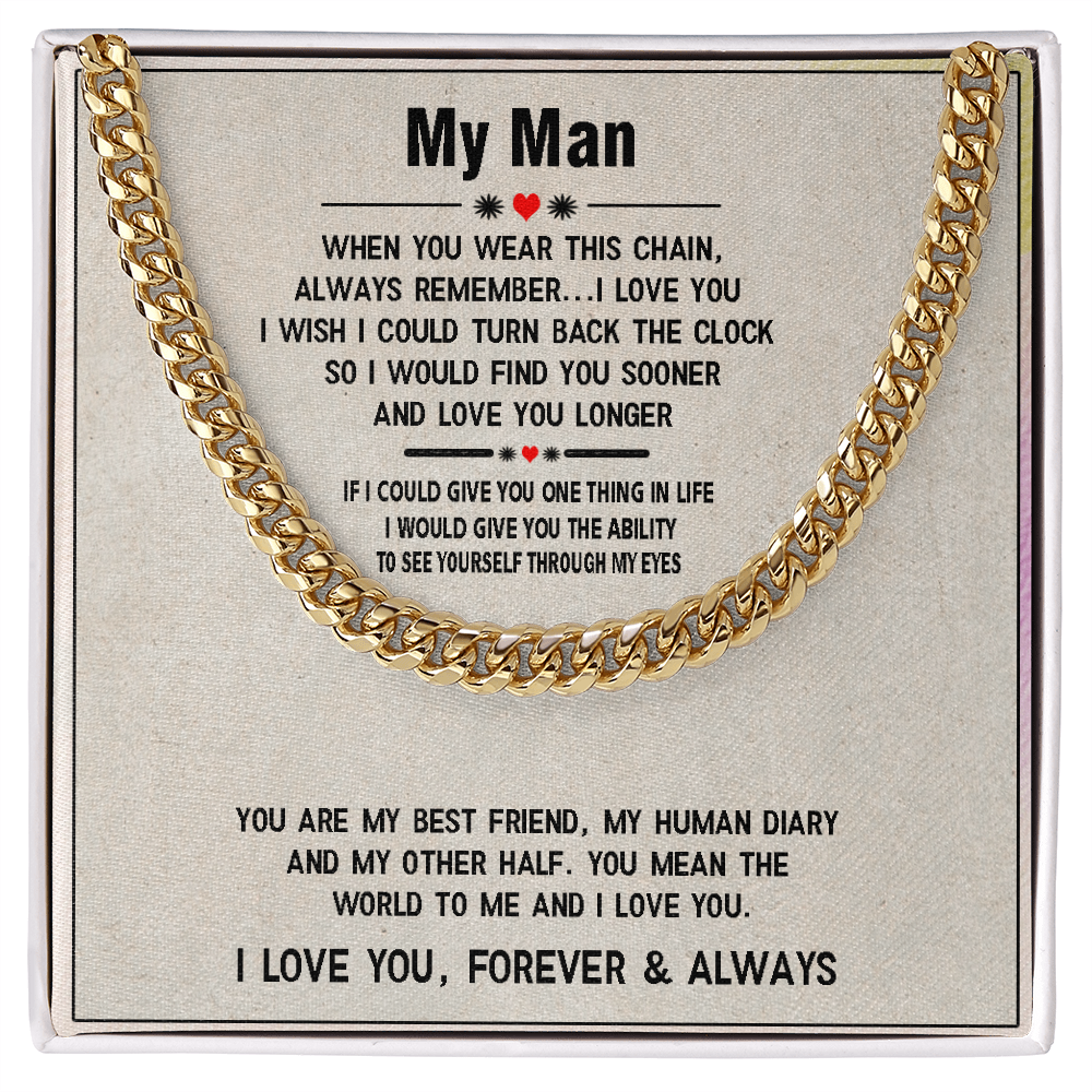Men's Cuban Link Chain – Sentimental Gift for Boyfriend or Husband, Stainless Steel or 14K Gold, Adjustable Length, Meaningful Love Message for Him