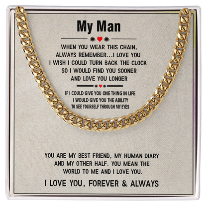 Men's Cuban Link Chain – Sentimental Gift for Boyfriend or Husband, Stainless Steel or 14K Gold, Adjustable Length, Meaningful Love Message for Him