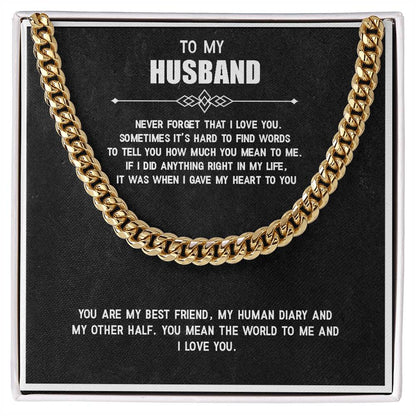 Men’s Cuban Link Chain – Love You Forever Gift for Husband, Stainless Steel or 14K Gold, Adjustable Necklace, Anniversary or Birthday Gift
