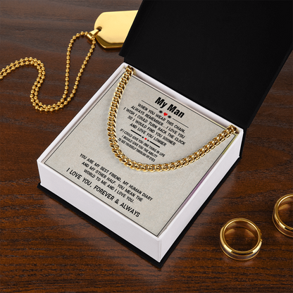 Men's Cuban Link Chain – Sentimental Gift for Boyfriend or Husband, Stainless Steel or 14K Gold, Adjustable Length, Meaningful Love Message for Him