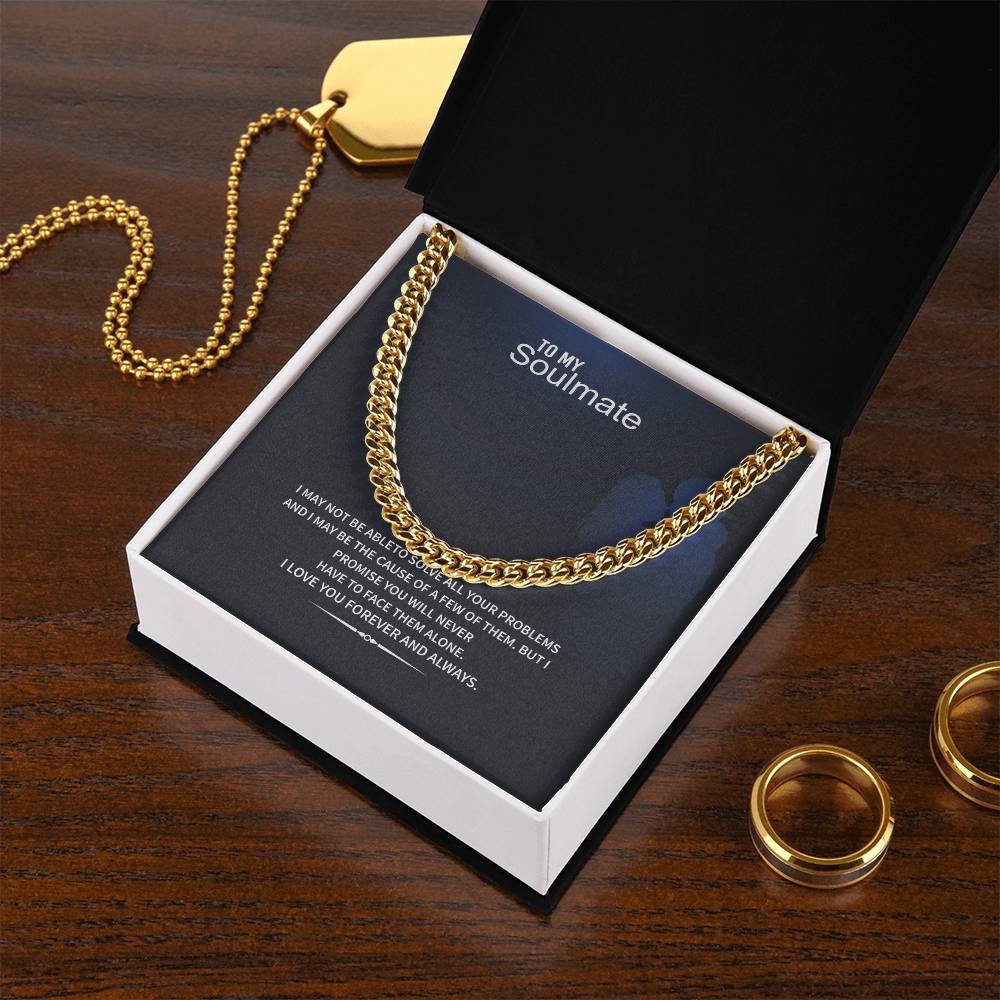 Men’s Cuban Link Chain – To My Soulmate Gift, Stainless Steel or 14K Gold, Adjustable Necklace, Romantic Anniversary or Birthday Gift for Him